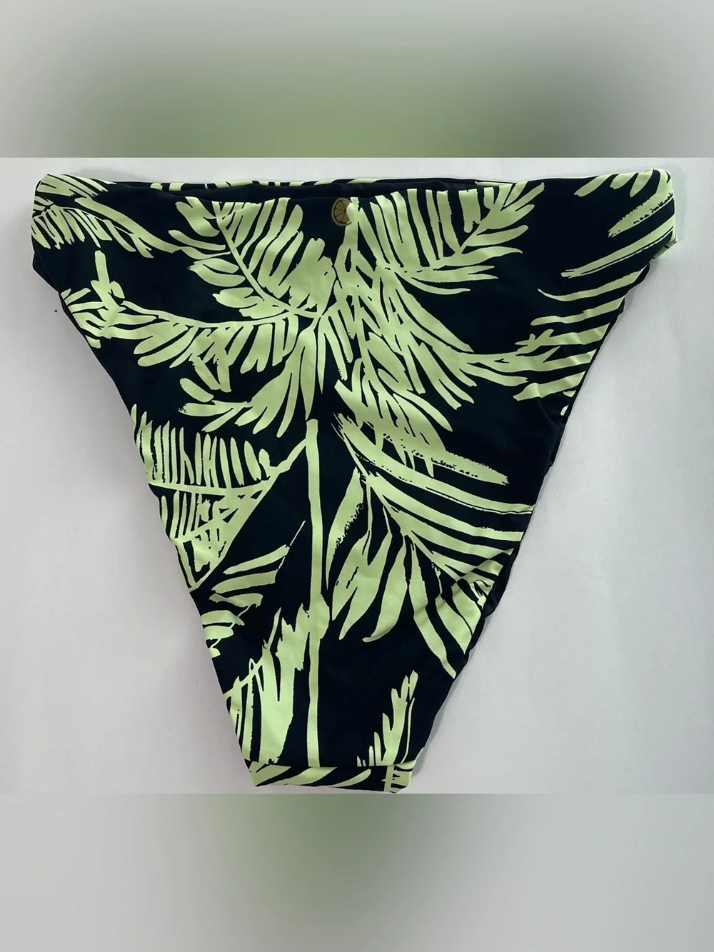 CITRUS WOMEN’S High-Cut Palm-Print Bikini Bottom - Black & Lime NWT